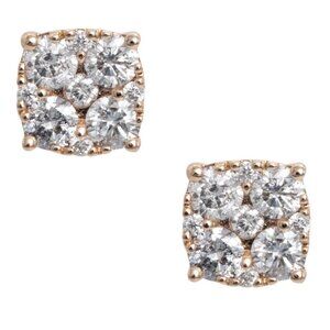 Rose Gold 925 Sterling Silver Square Flower Set Iced Cz Cluster Stud Earrings
